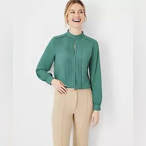 NWOT- Ann Taylor Mixed Media Pleat Front Mock Neck Top - Sz M